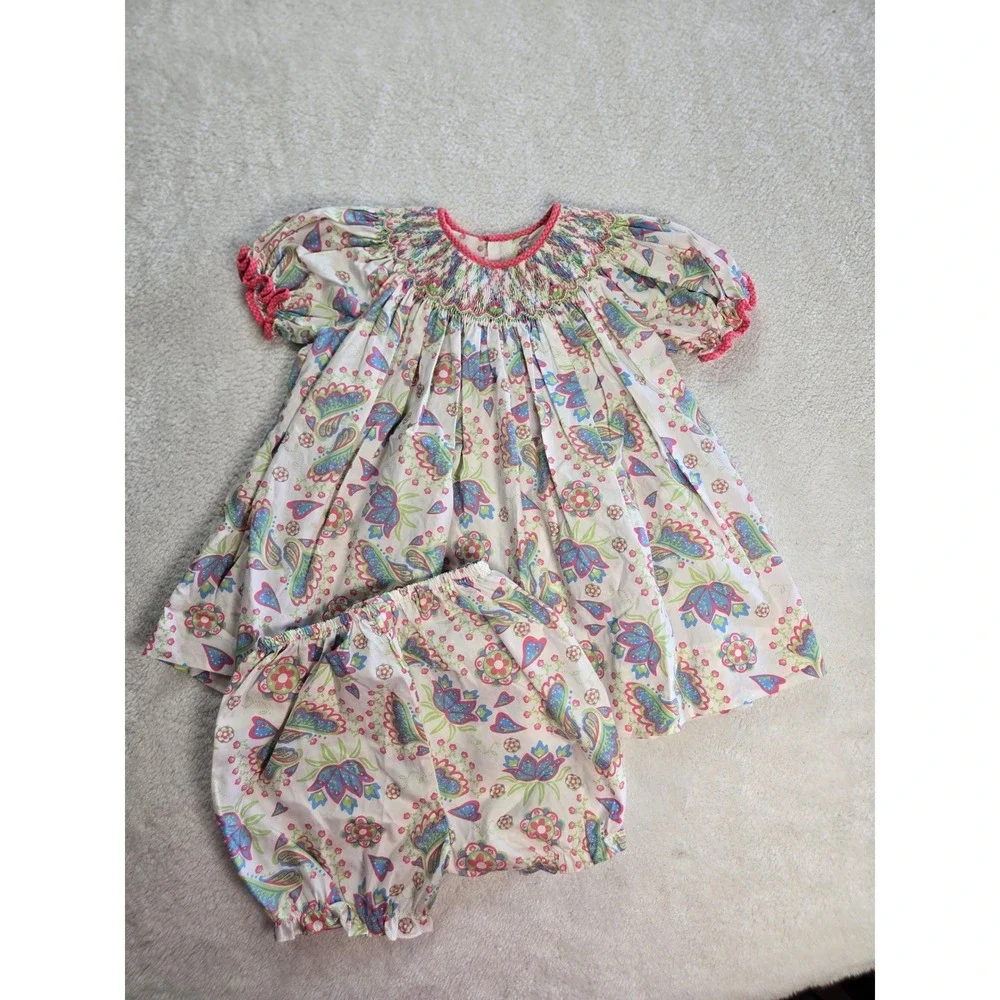 Petit Ami Baby Girls 9M Smocked Paisley Floral Dress and Bloomers Set Multicolor